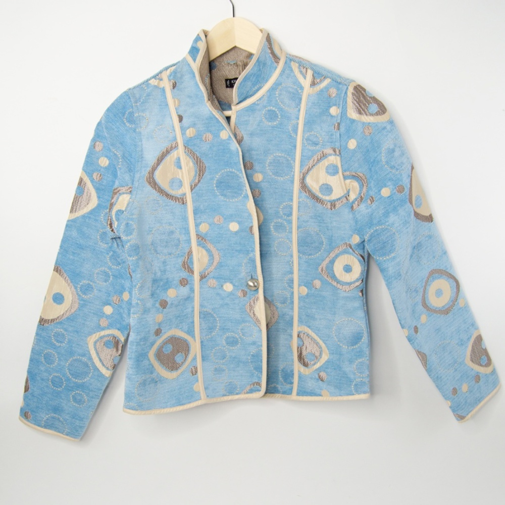 Khangura women's mandarin collar blue tan